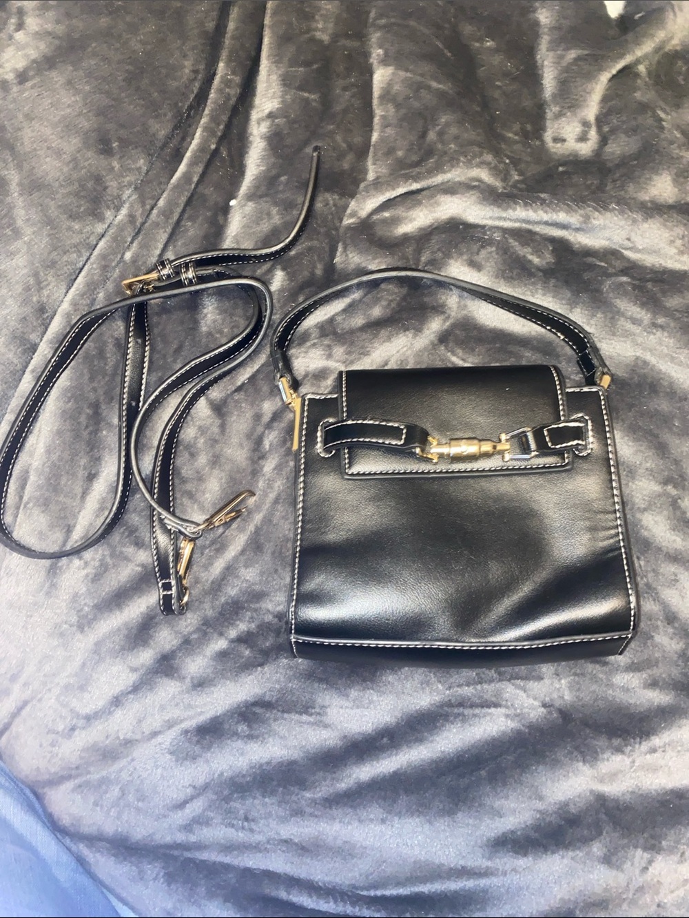 NA-KD Structured Black Crossbody Bag with Gold Accent